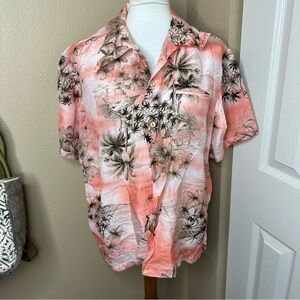 Men's Tropical Print Shirt in Coral and Black